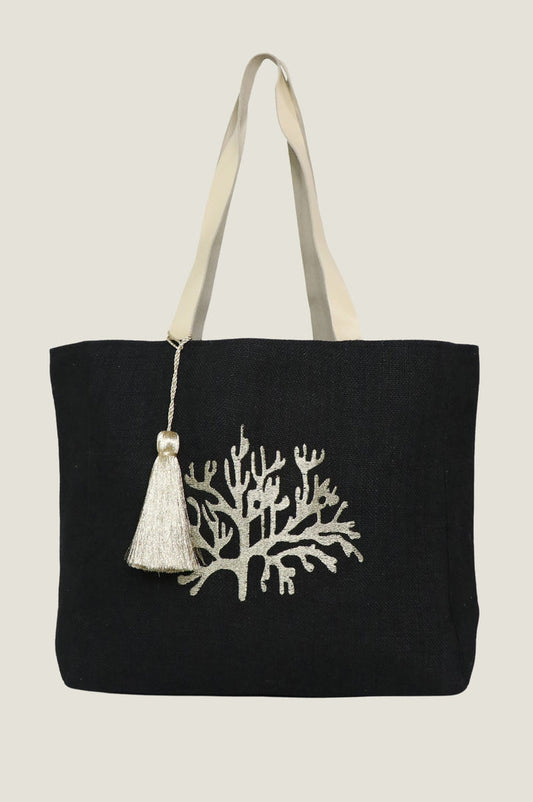 Coral Jute Beach Bag | Black/ Gold - Aspiga