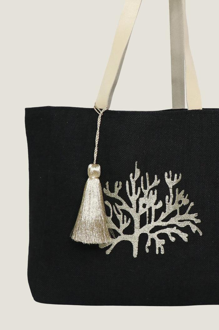 Coral Jute Beach Bag | Black/ Gold - Aspiga