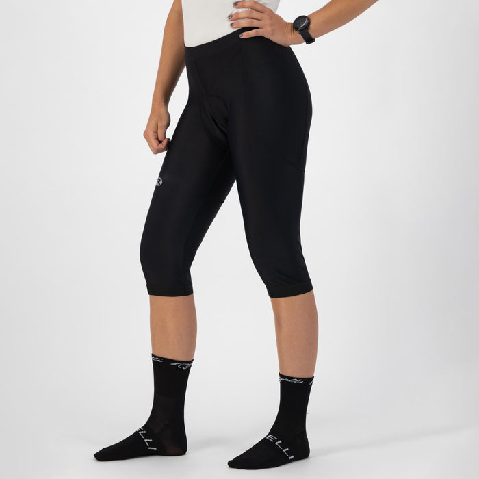 Rogelli Core driekwart korte fietsbroek dames zwart gedragen voorkant.