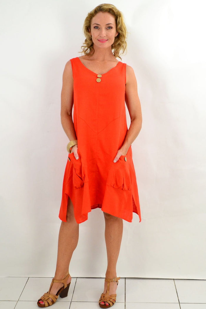 Vivid orange sleeveless tunic dress by Ruby Rain, stylish and comfortable for casual wear, featuring a relaxed fit and vibrant color.