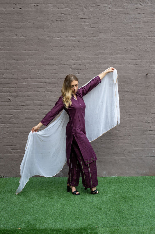 Cotton Silk  Boysenberry Wine Palazzo Suit