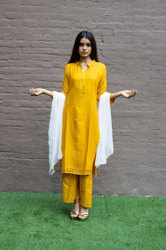Cotton Silk  Mustard Yellow Palazzo Suit