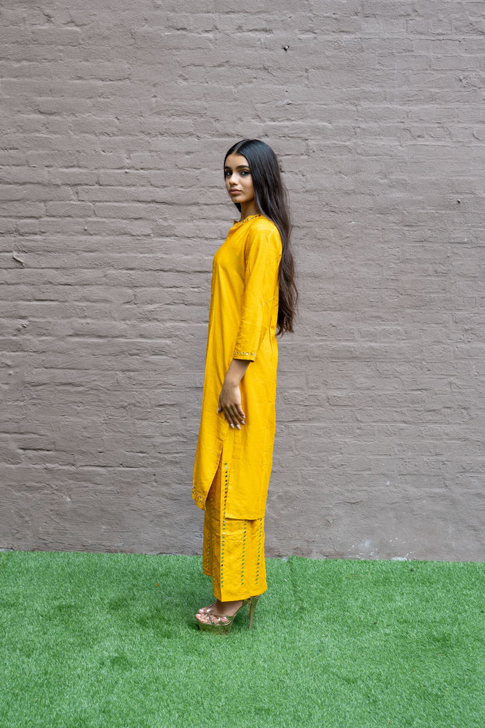 Cotton Silk  Mustard Yellow Palazzo Suit
