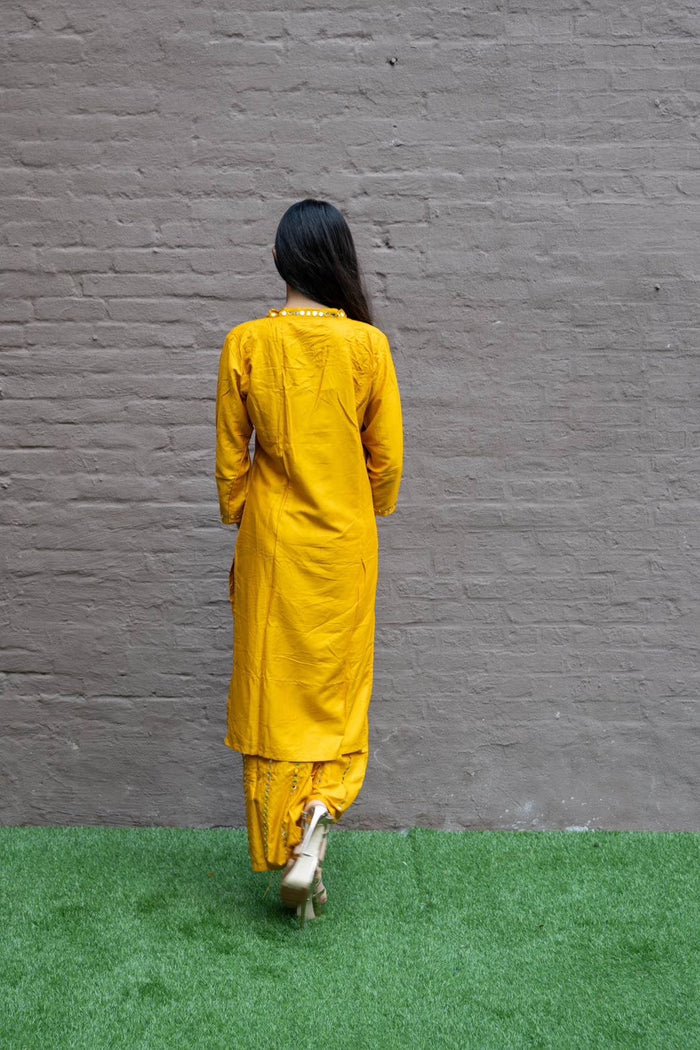 Cotton Silk  Mustard Yellow Palazzo Suit