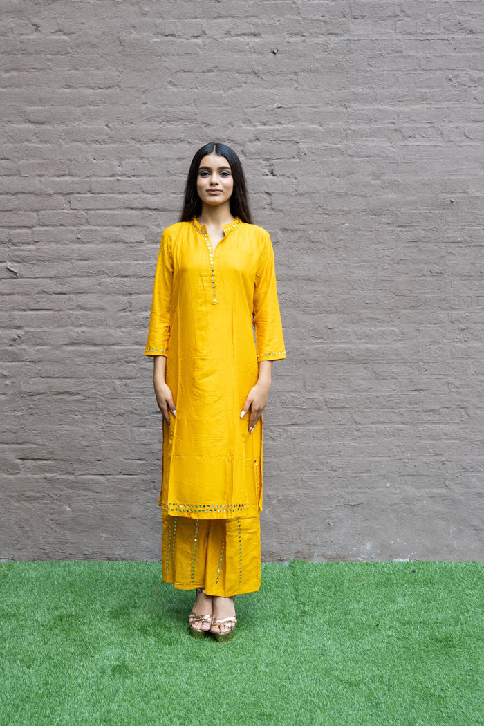 Cotton Silk  Mustard Yellow Palazzo Suit