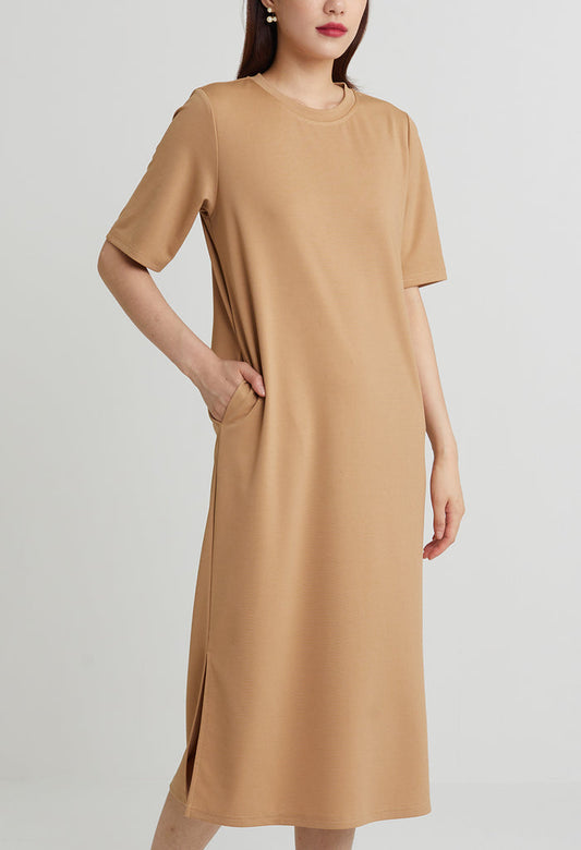 Cozy Round Neck Midi Dress