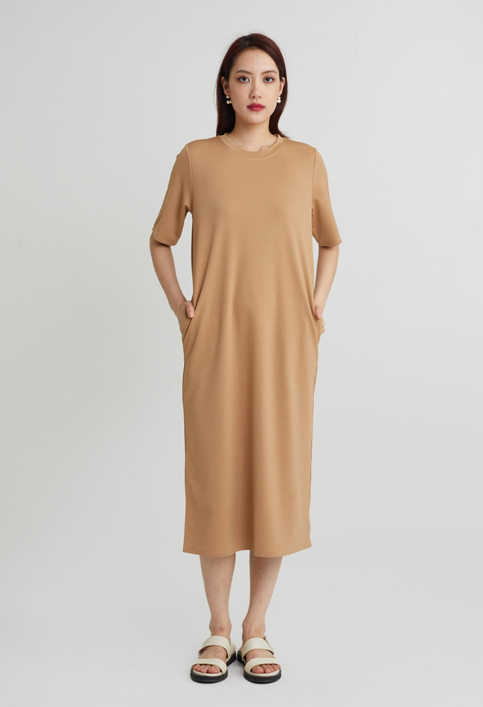 Cozy Round Neck Midi Dress