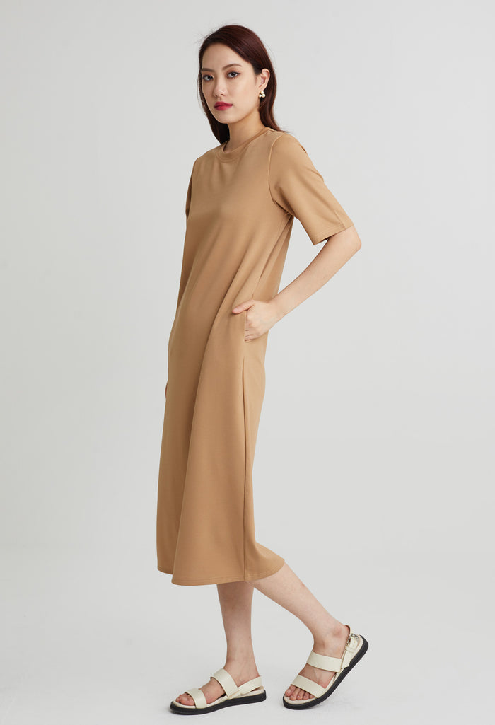Cozy Round Neck Midi Dress