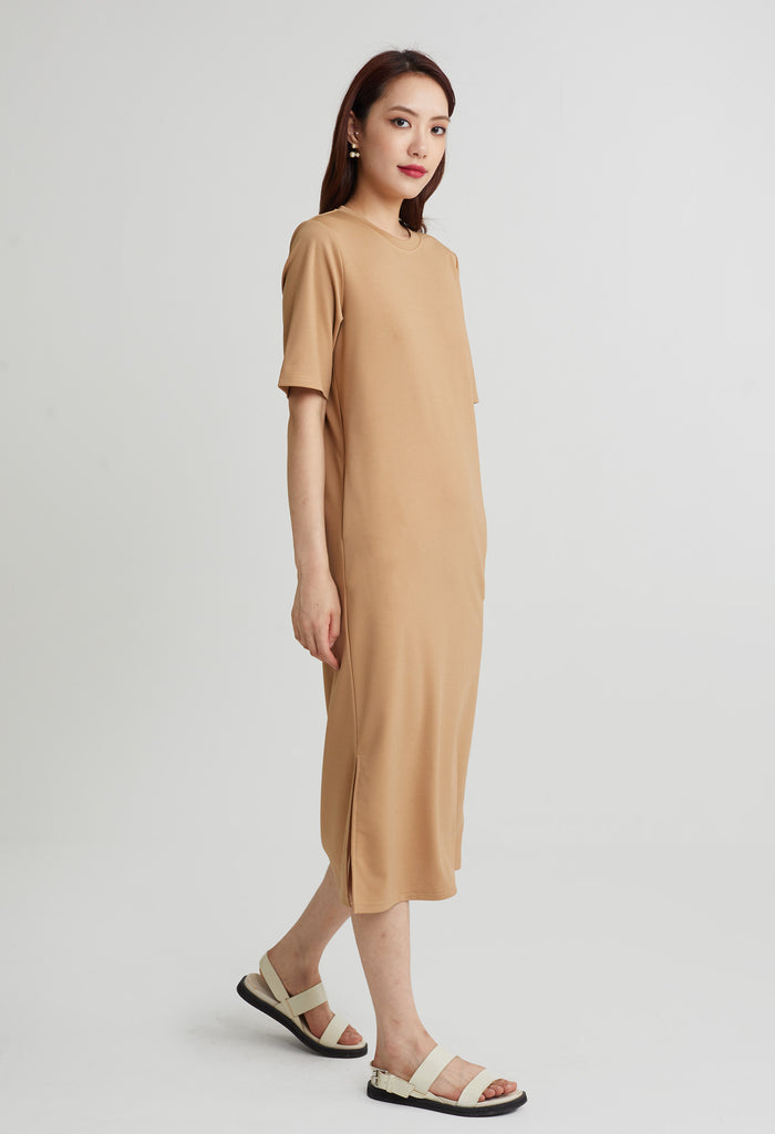 Cozy Round Neck Midi Dress