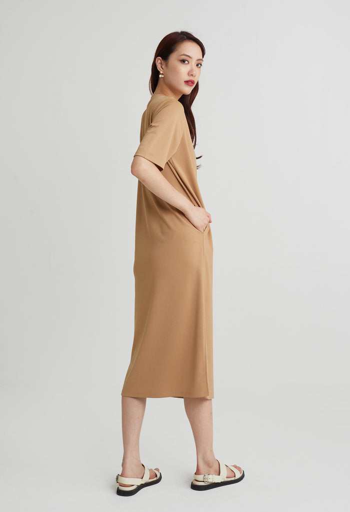 Cozy Round Neck Midi Dress