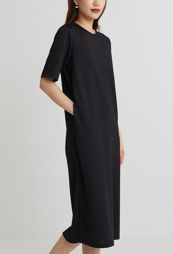 Cozy Round Neck Midi Dress