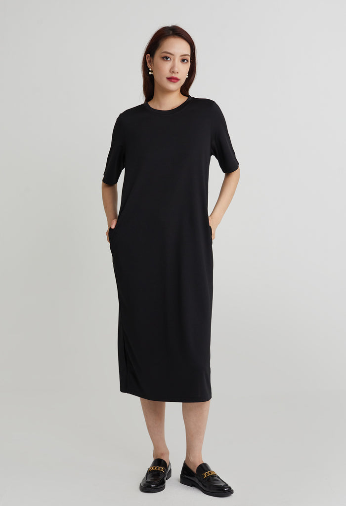 Cozy Round Neck Midi Dress