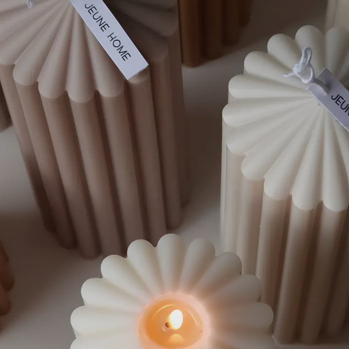 Cream Tall Ribbed Thick Soy Scented Candle 20x7cm