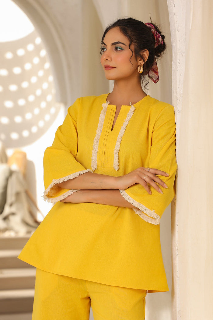 Cyber Yellow Cotton Flex Co-ord Set