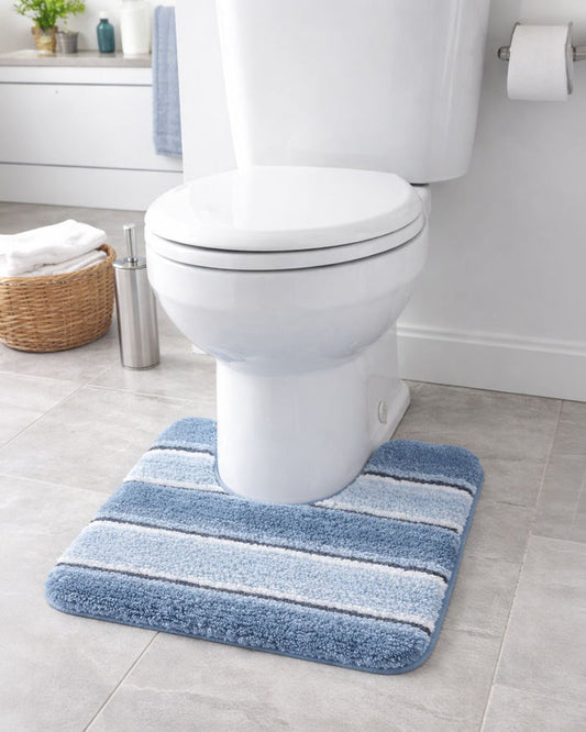 Deep Pile Striped Bathroom Mats - Blue - The Classic Boutique