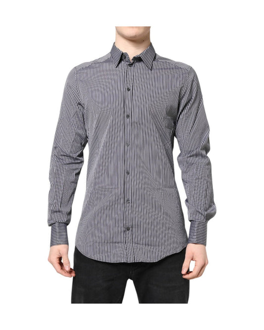 Dolce & Gabbana Black White Striped GOLD Formal Dress Shirt
