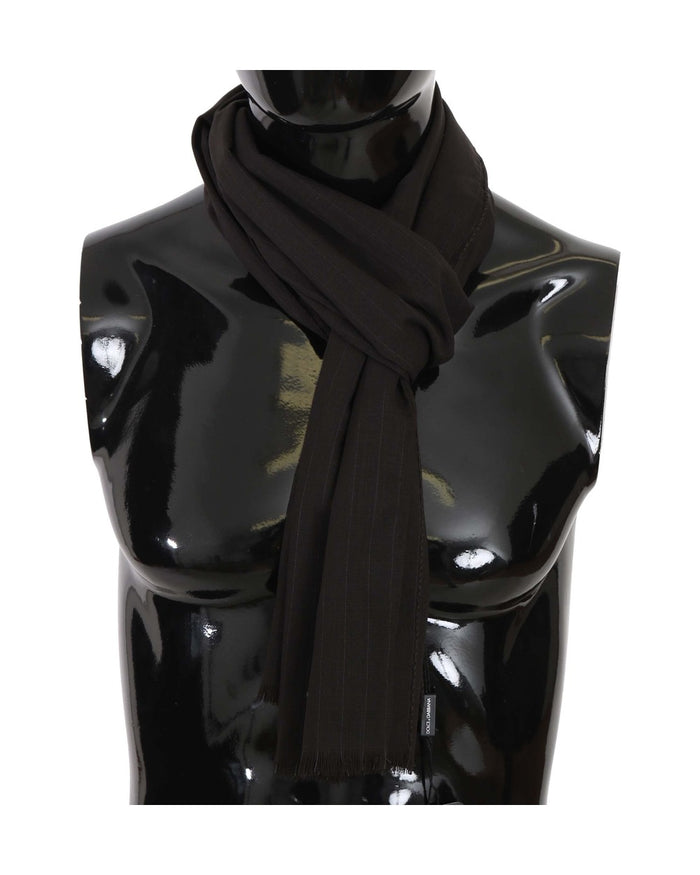 Dolce & Gabbana Dark Gray Virgin Wool Striped Pattern Wrap Scarf