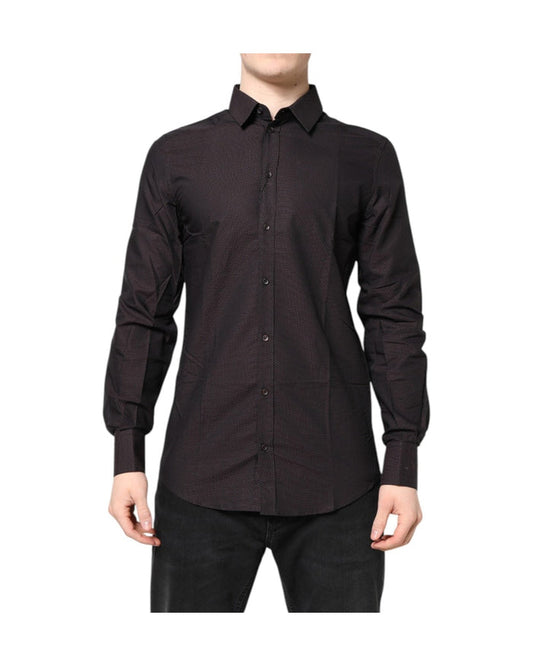 Dolce & Gabbana Maroon Jacquard Cotton GOLD Men Dress Shirt
