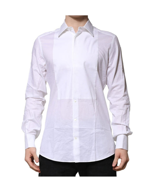 Dolce & Gabbana White Bib Cotton Poplin GOLD Men Formal Shirt