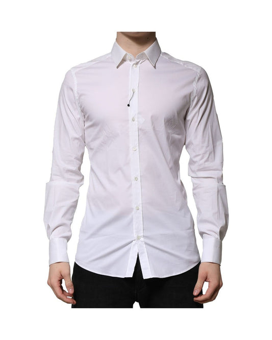 Dolce & Gabbana White Cotton GOLD Long Sleeves Formal Shirt