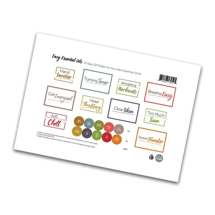 Easy Essential Oils Recipes & Labels DIY Kit (Bottles Included) at Your Oil Tools