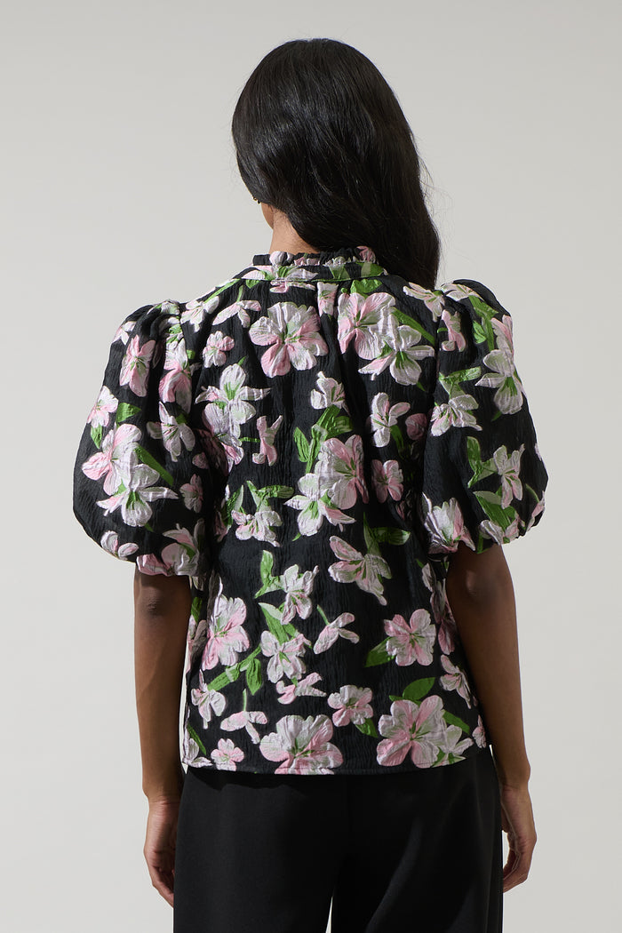 Elsinore Floral Jacquard Split Neck Top