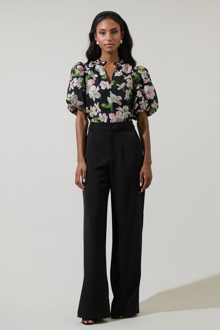 Elsinore Floral Jacquard Split Neck Top
