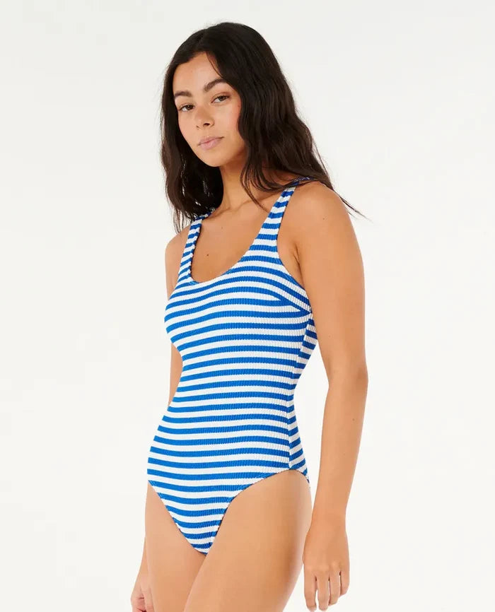 Rip Curl Es Vedra striped cheeky one piece swimwear back view