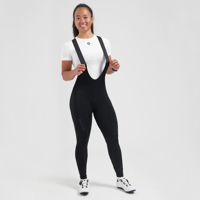 Rogelli Essential II lange fietsbroek dames zwart gedragen voorkant.