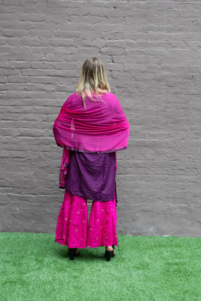 Fancy Cotton Silk Embroidered Wine With Fuchsia Sharara Suit