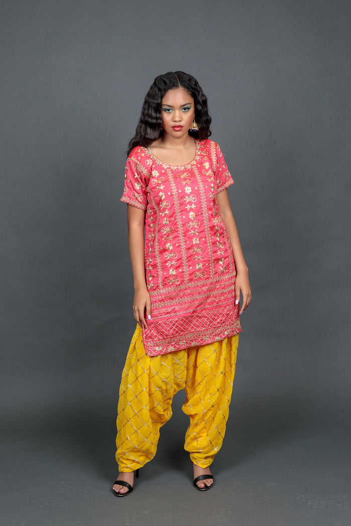 Fancy Silk Hot Pink Embroidered Patiala Suit