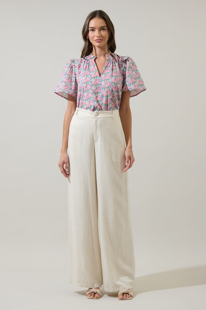 Gemalee Eyelet Mei Split Neck Top