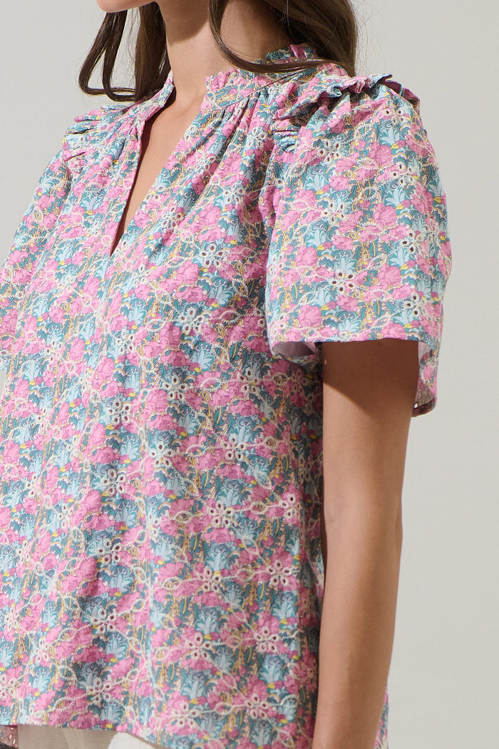 Gemalee Eyelet Mei Split Neck Top