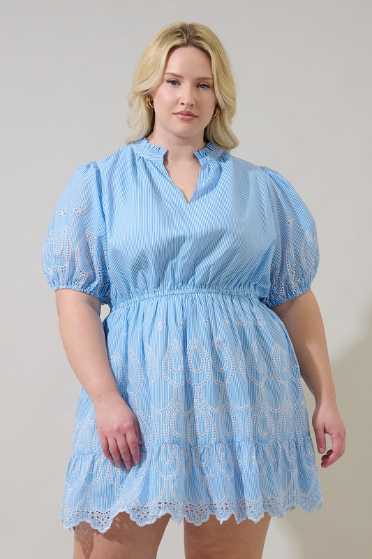 Geyser Striped Eyelet Marissa Mini Dress Curve