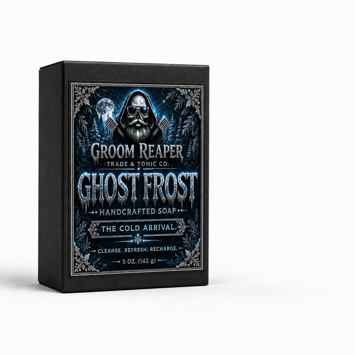 "Ghost Frost Handcrafted Soap by Groom Reaper, Vanilla Mint scent, 4.5
 oz cold-pressed bar"