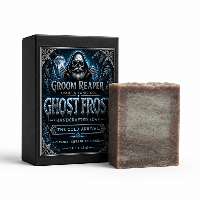"Ghost Frost soap bar by Groom Reaper Trade and Tonic Co., Vanilla Mint, beard face and body soap"