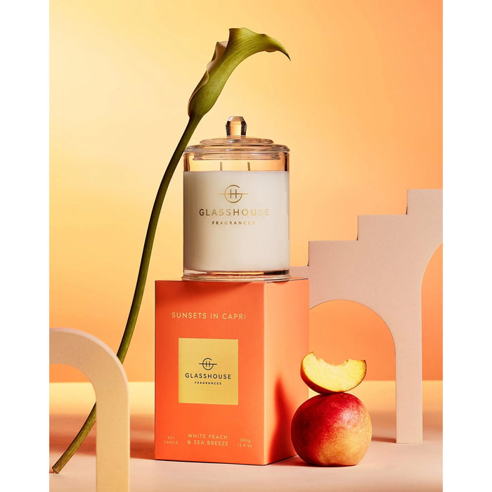 Glasshouse Fragrances - Sunsets in Capri White Peach & Sea Breeze Soy Candle