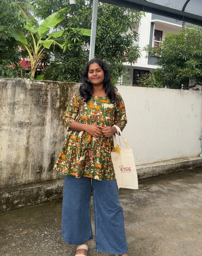 Green Kalamkari Peplum Top