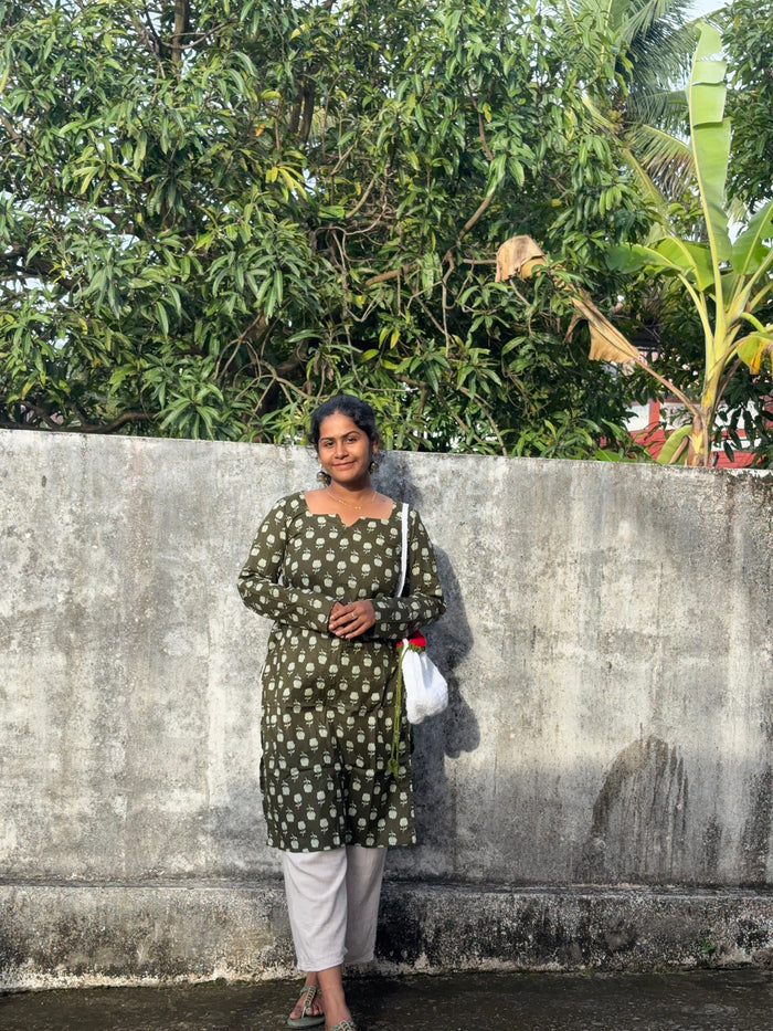 Green Lotus Side Slit kurti
