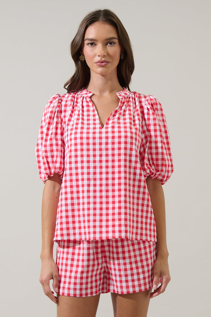 Gretna Ruffle Blouse Gingham