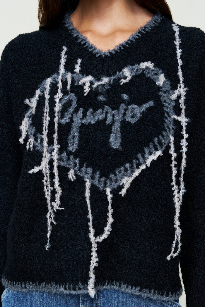 GUIZIO HEART WOOL SWEATER IN BLACK