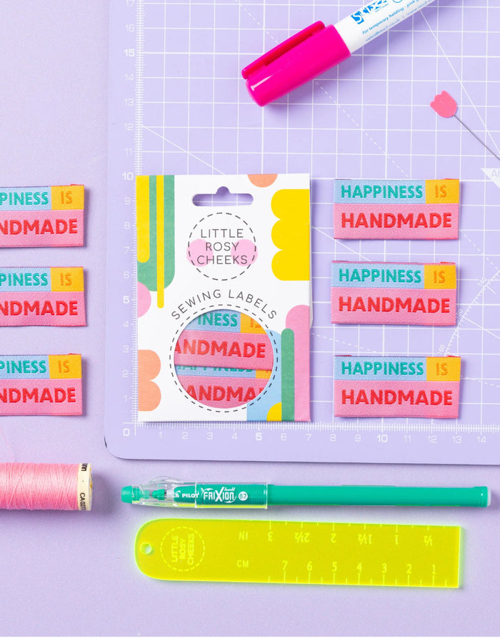Happiness is Handmade, Woven Sewing Labels - Pack of 6