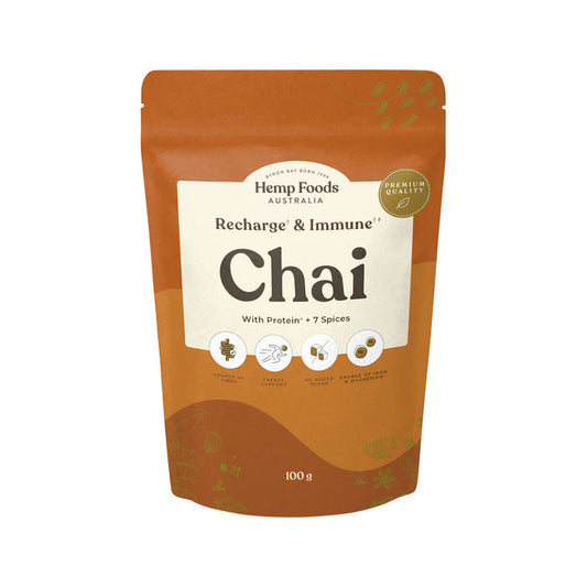 HEMP FOODS AUSTRALIA Chai Recharge + Immune With Protein + 7 Spices 100g - L'Organic