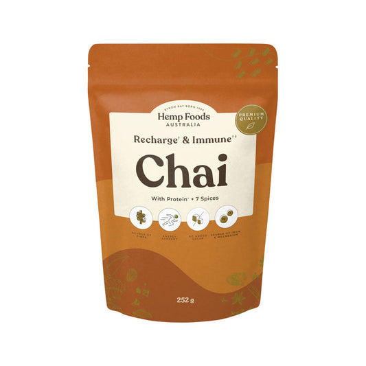 HEMP FOODS AUSTRALIA Chai Recharge + Immune With Protein + 7 Spices 252g - L'Organic