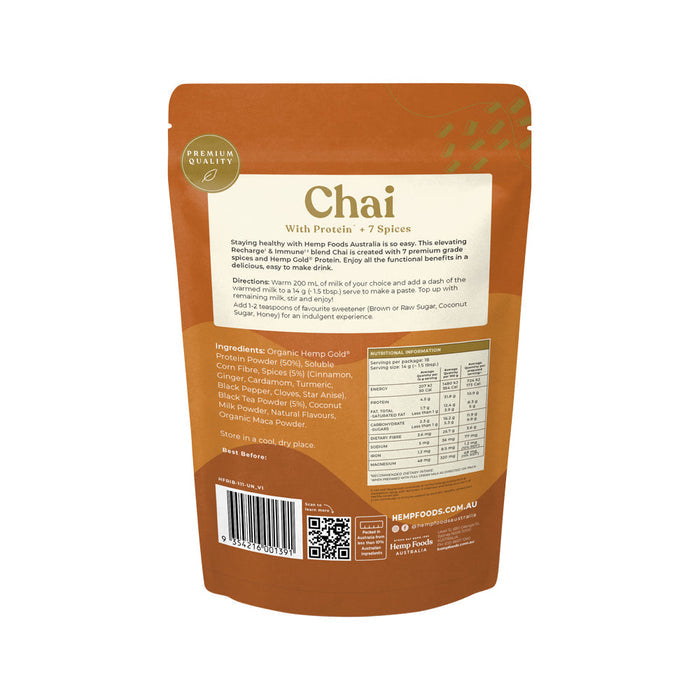 HEMP FOODS AUSTRALIA Chai Recharge + Immune With Protein + 7 Spices 252g - L'Organic