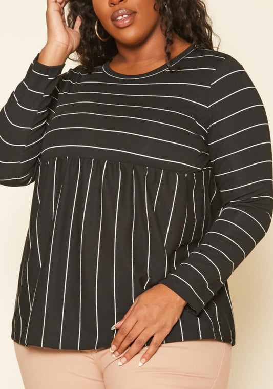 Hi Curvy Plus Size Women Striped Print Flare Top