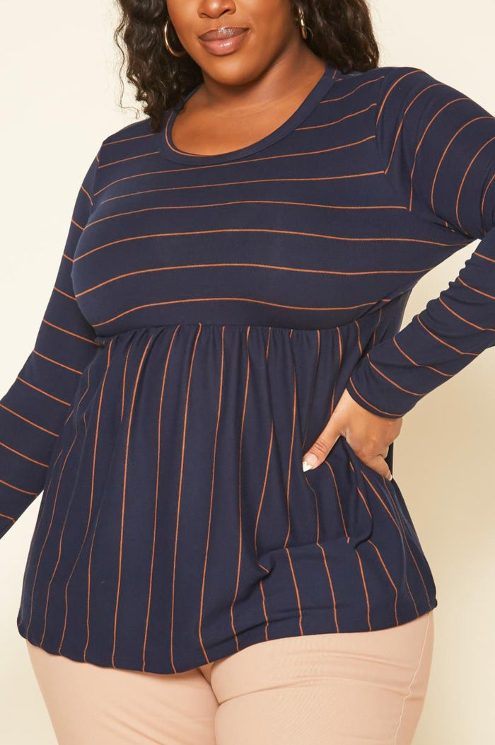 Hi Curvy Plus Size Women Striped Print Flare Top