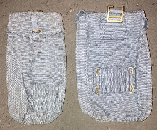 Belgian Air Force P37 Basic Ammunition Pouch – Blue-Gray Cotton Canvas, 10"x4"x2.5", Brass Hardware