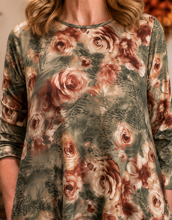 Jazzy Sage & Brown Floral Dress-Restock S-3X shipping 8/28/26