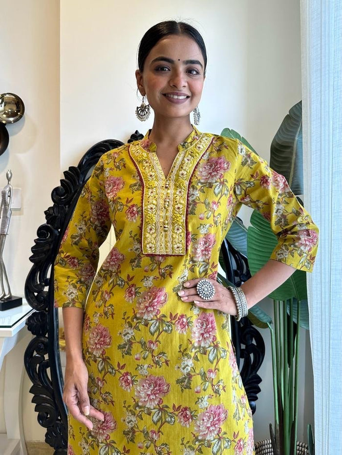Jeet Yellow Floral Afghan Set